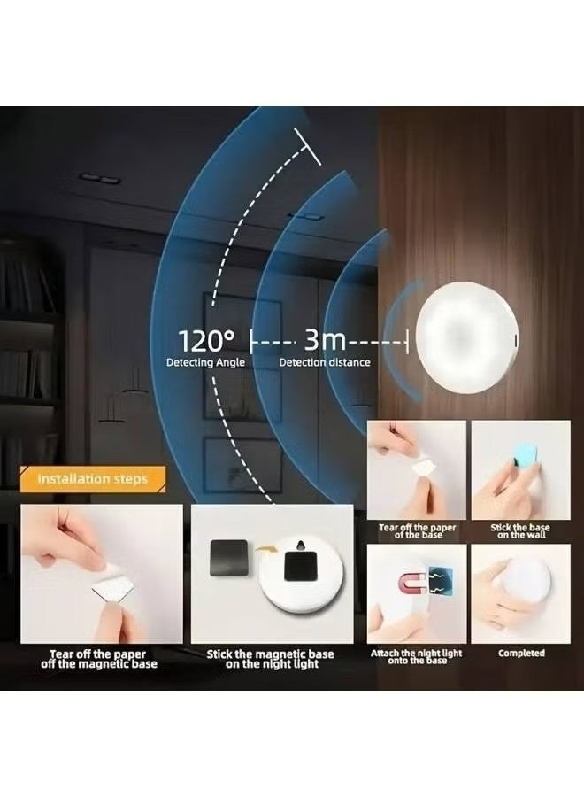 عبوتان مصباح داخلي بمستشعر حركة، قابل لإعادة الشحن عبر منفذ USB، بطارية فائقة السعة 500 مللي أمبير للاستخدام طويل الأمد، يمكن لصقه في أي مكان، مناسب لإضاءة المطبخ المنزلي، والممرات، والخزائن، والحمامات - Image 2